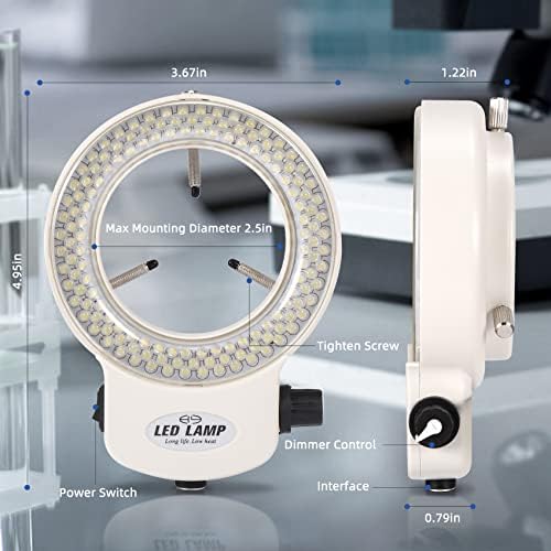 Annhua mikroskop LED prstenasto svjetlo sa kontrolom zatamnjivanja, 144 LED mikroskopska lampa izvor iluminator podesiv za Stereo mikroskop, kameru i Mini Strug - bijeli