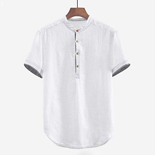 Muška Dress Shirt siva posteljina veličina Baggy Tops pamuk T kratka košulja rukav Plus jedno dugme bluza Muška Muška bluza