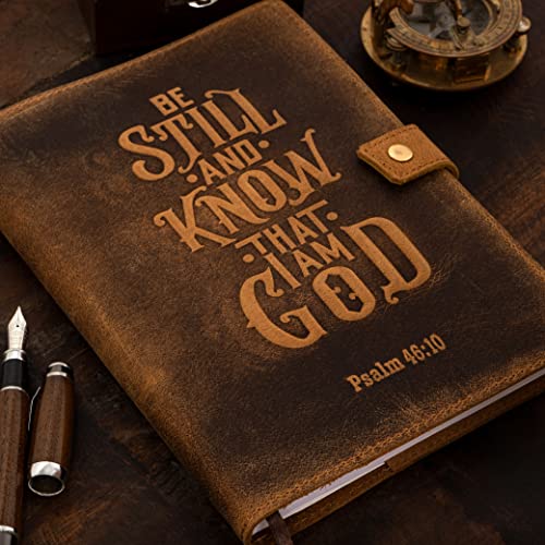 Refillable koža Journal Lined Notebook, Biblija Journal Psalm 46v10 reljefni Biblija stih