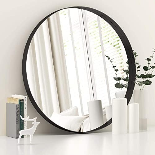 LYYYXGYP crno okruglo zidno ogledalo za kupatilo 24 inčno ogledalo od nerđajućeg čelika za zidni dekor ogledalo za ispraznost