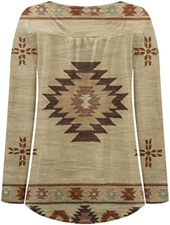 Ženske Zapadne Aztečke tunike sa geometrijskim printom, Vintage etnički stil duge rukave majice proljeće Casual vrećasta bluza