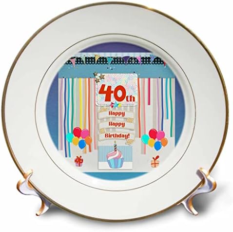 3Droza slika od 40. rođendana, cupcake, svijeća, balona, ​​poklona, ​​streameri - ploče