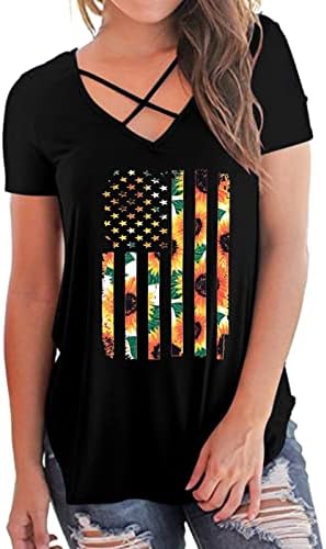 4. jula majice za žene kratke rukave v majice za vrat USA Flag Stripes Tie-Dye Patriotska košulja Tunic Tops