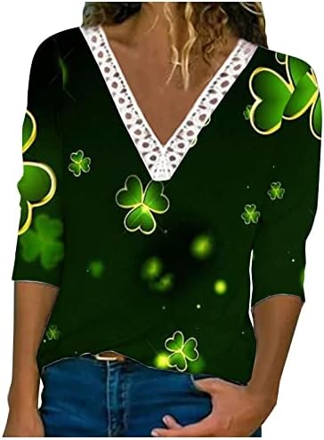 Ženske ljetne jesenske majice 2023 St. Patrick-ov dan štampani 3/4 rukavi vrhovi Dressy Casual kukičani čipkasti