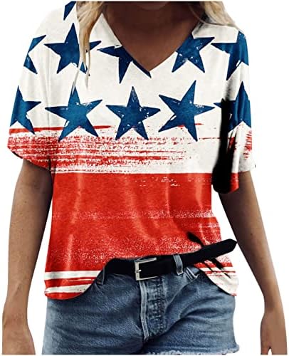 Ženska američka zastava 4. srpnja Košulje V izrez Ljetne casual tees kratki rukav labavi patriotske