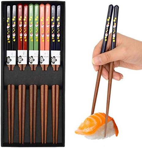 OMyTea 5 pari štapića za višekratnu upotrebu - japanski drveni štapići za jelo poklon setovi,