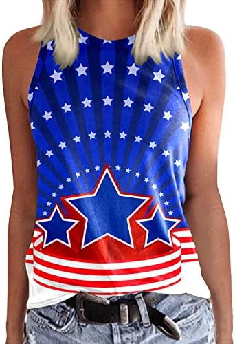 4th of July Shirts for Women American Flag Summer o-izrez Tank Tops Stars Stripes Tie-Dye Shirts Casual