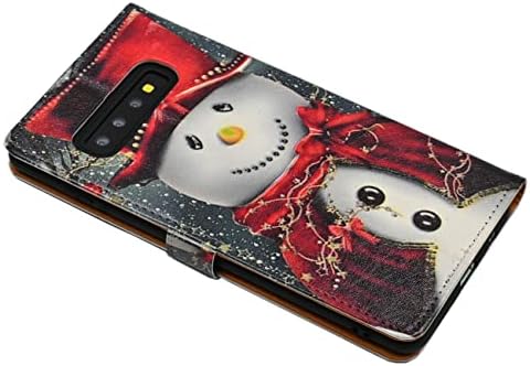 YHB Galaxy S10e Case-Božić nasmijan snjegović sa crvenim šalom i cilindar koža novčanik držač kreditne