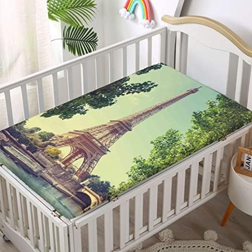 Pariski tematski lim, standardni madrac sa krevetom ugrađeni list meki i prozračni krevet za bebe za dječake, 28 x52, badem zeleno blijedozereno zeleno