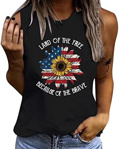 4. jula Tank Tops za žene rukav Scoop vrat Tshirt SAD zastavu zvijezde prugaste Patriotski Atletski tuniku Tshirt