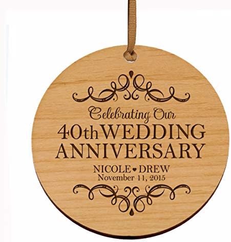 Lifesong Milestones personalizirani 40. godišnjica drveni stil Božićni ukras za 40 godina braka-četrdeset godina vjenčanje uspomenu poklon za roditelje muž supruga mu je njen 3.75